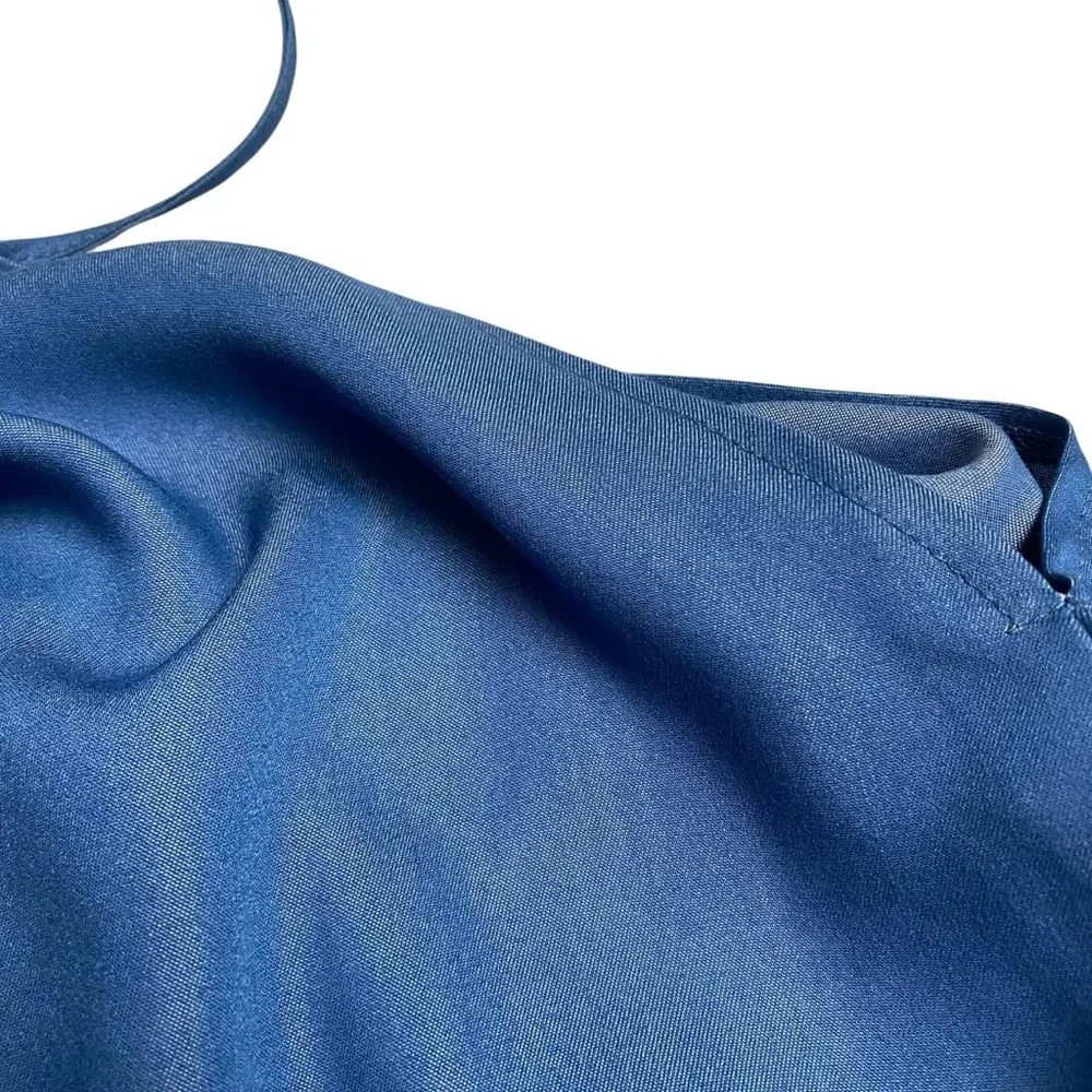 Cider Blue Chambray Jumpsuit M NWT Tie Straps Wide Leg Pockets Summer - Picture 11 of 11